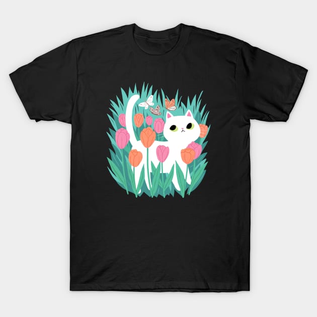 White Cat T-Shirt by MichelleScribbles